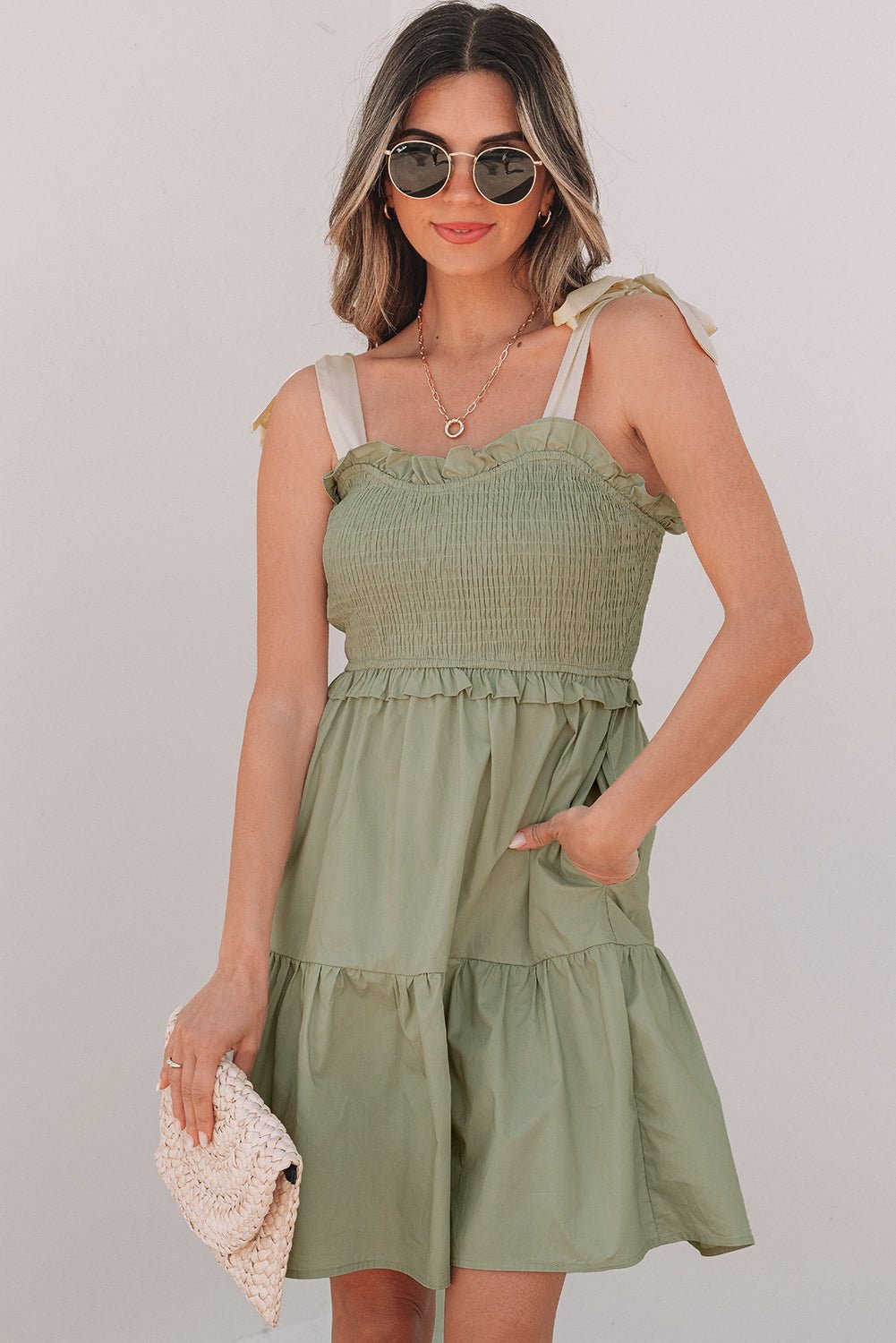 A - lijn Jurk met Smocked Top en Strikbandjes - Bella Fit™