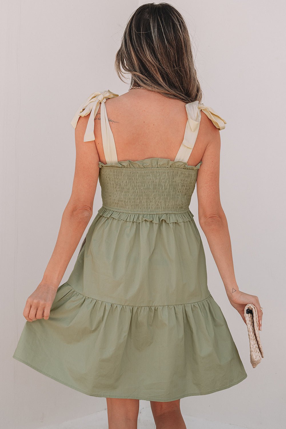 A - lijn Jurk met Smocked Top en Strikbandjes - Bella Fit™