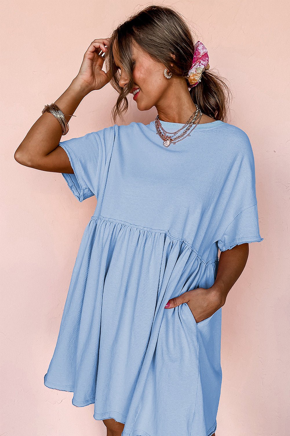 Babydoll Jurk met Zakken en Raw Edge Details - Bella Fit™