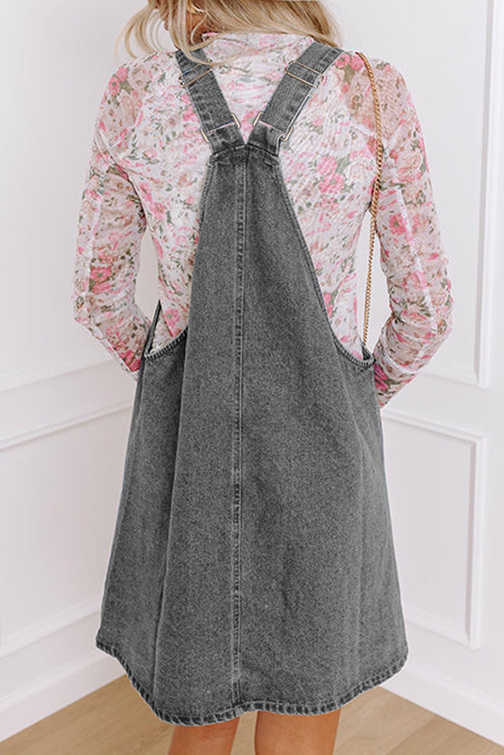 Blauw Denim Mini - jurk met Brede Bandjes, Knoopsluiting en Zakken - Bella Fit™