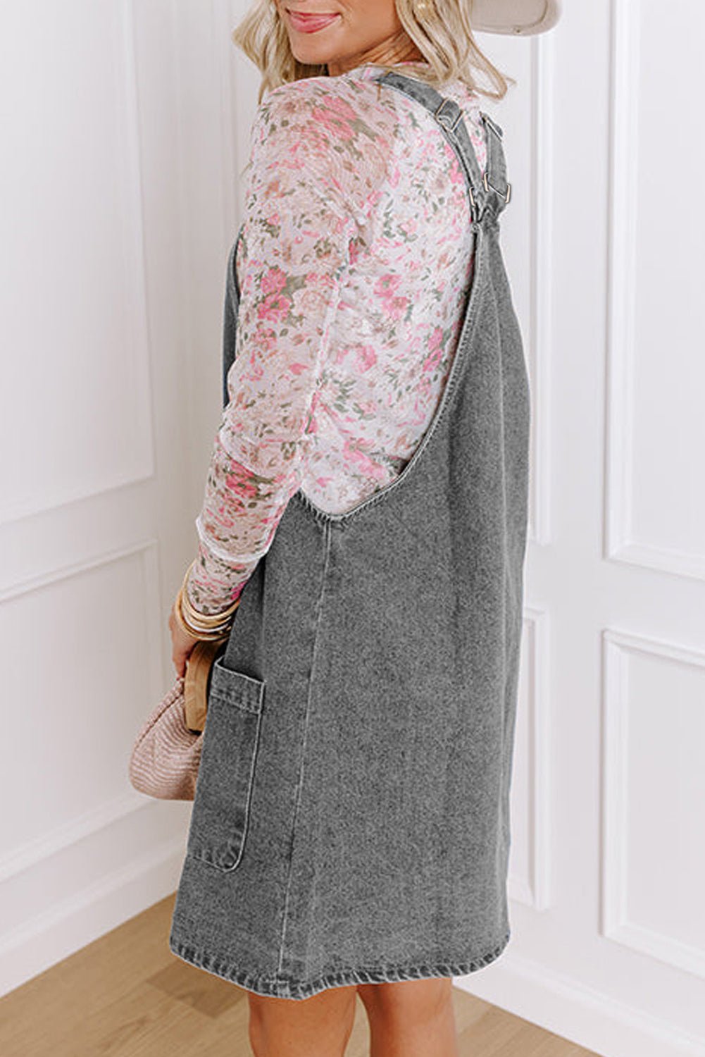 Blauw Denim Mini - jurk met Brede Bandjes, Knoopsluiting en Zakken - Bella Fit™