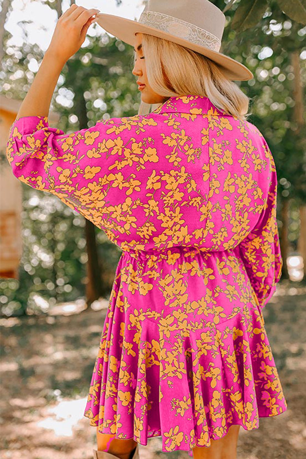 Groene bloemenprint tuniek soepele korte jurk met trekkoord - Bella Fit™