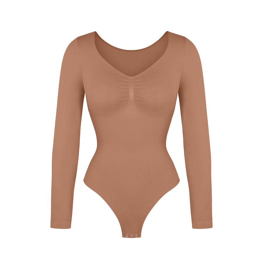 Marcella - Naadloze Lange Mouw Body met String, Borstondersteuning & Buikcontrole - Bella Fit™