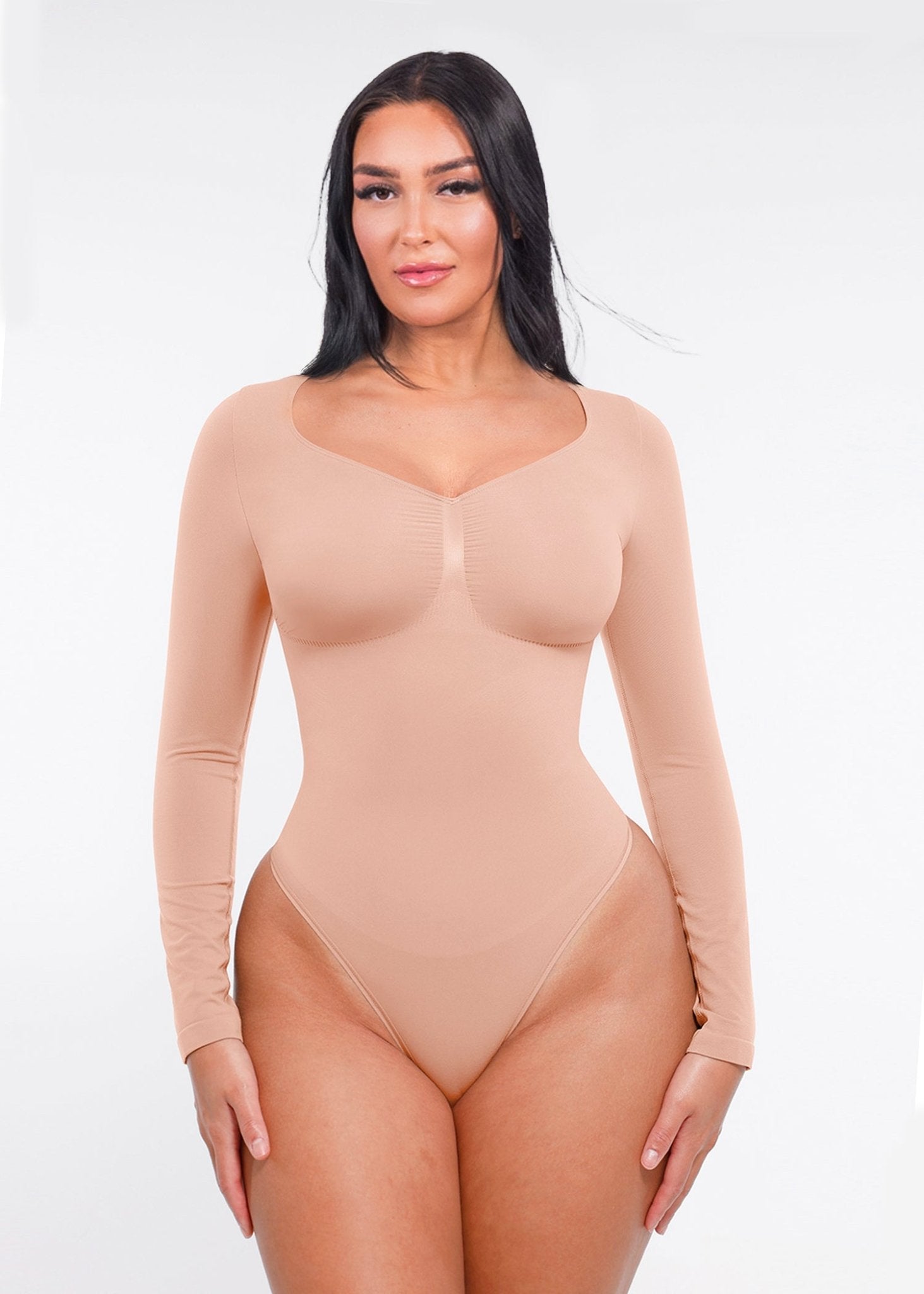 Marcella - Naadloze Lange Mouw Body met String, Borstondersteuning & Buikcontrole - Bella Fit™