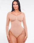 Marcella - Naadloze Lange Mouw Body met String, Borstondersteuning & Buikcontrole - Bella Fit™