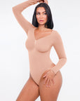 Marcella - Naadloze Lange Mouw Body met String, Borstondersteuning & Buikcontrole - Bella Fit™