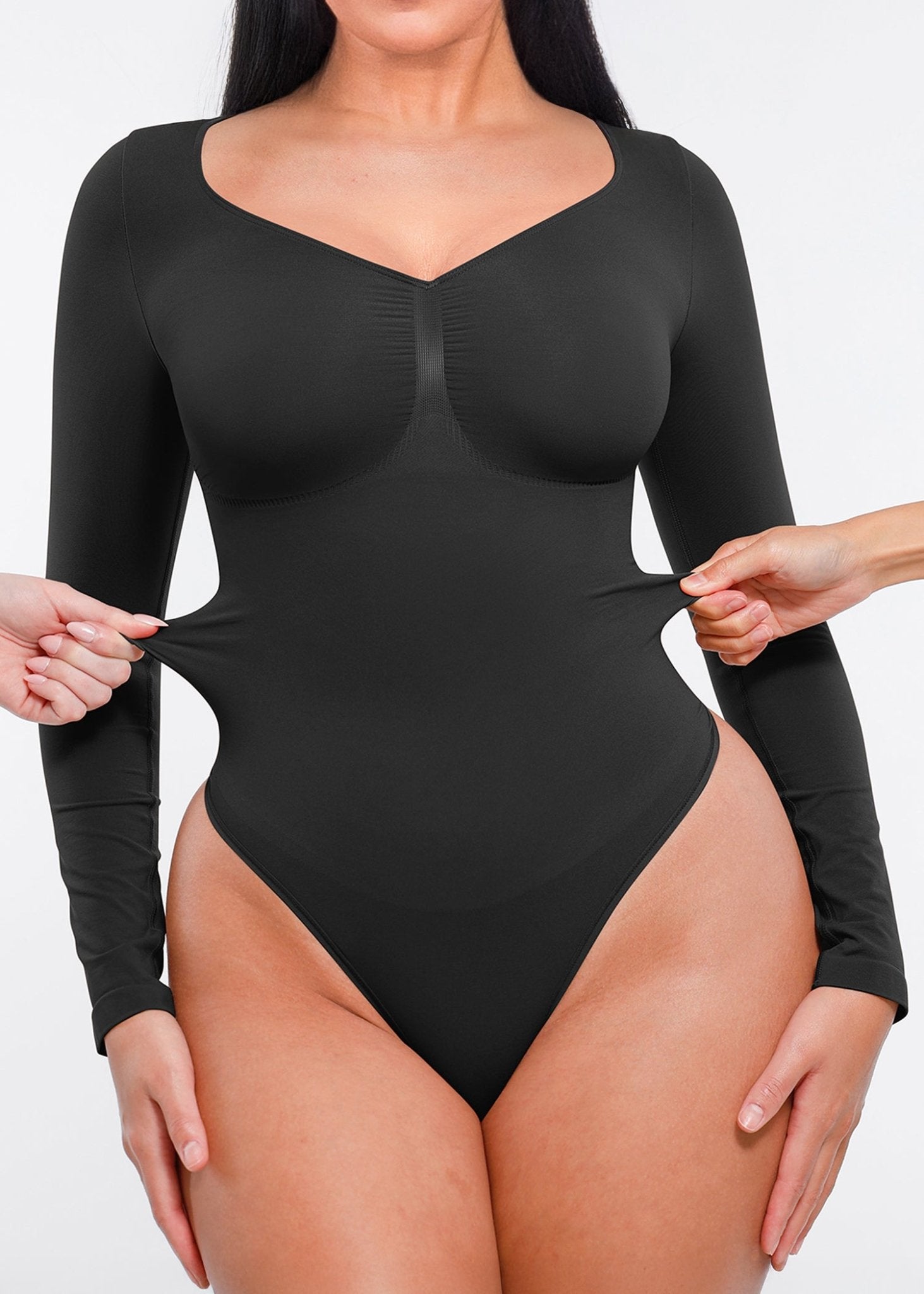 Marcella - Naadloze Lange Mouw Body met String, Borstondersteuning &amp; Buikcontrole - Bella Fit™