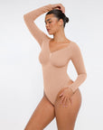 Marcella - Naadloze Lange Mouw Body met String, Borstondersteuning & Buikcontrole - Bella Fit™