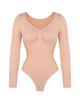 Marcella - Naadloze Lange Mouw Body met String, Borstondersteuning & Buikcontrole - Bella Fit™