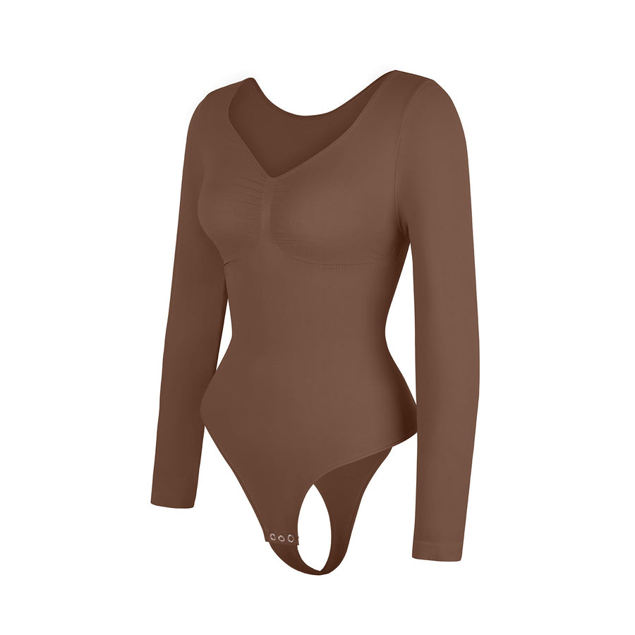 Marcella - Naadloze Lange Mouw Body met String, Borstondersteuning & Buikcontrole - Bella Fit™