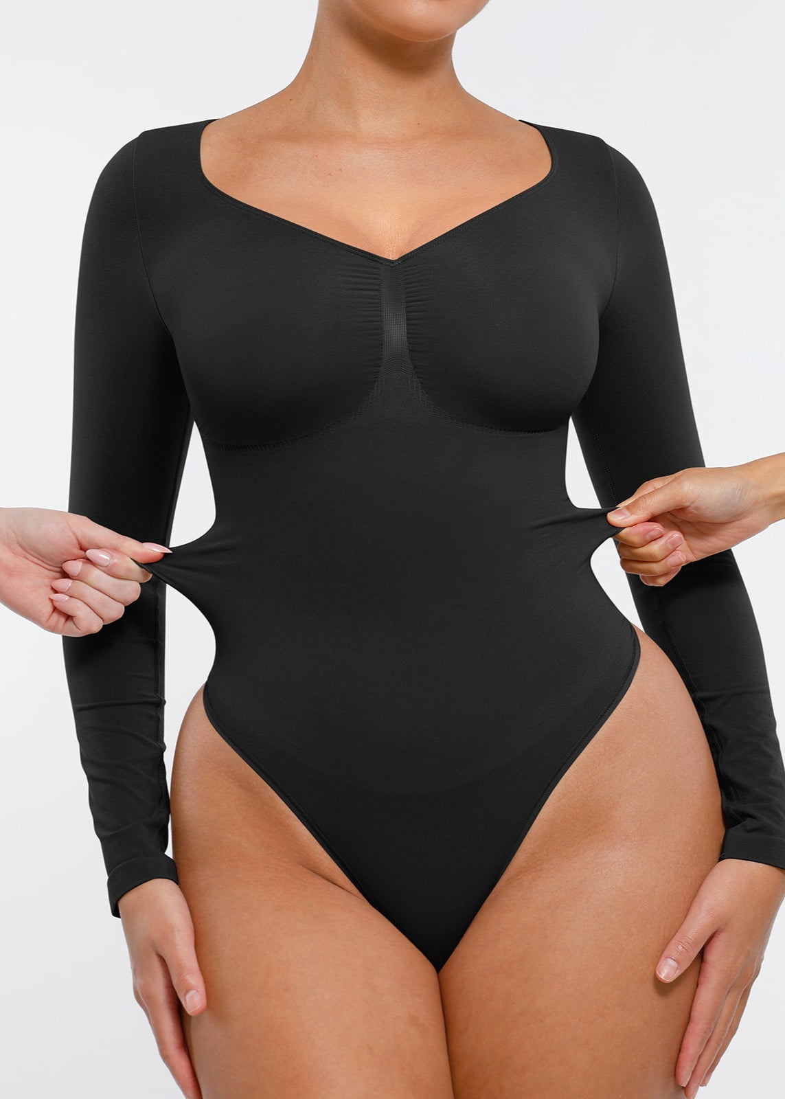 Marcella - Naadloze Lange Mouw Body met String, Borstondersteuning & Buikcontrole - Bella Fit™