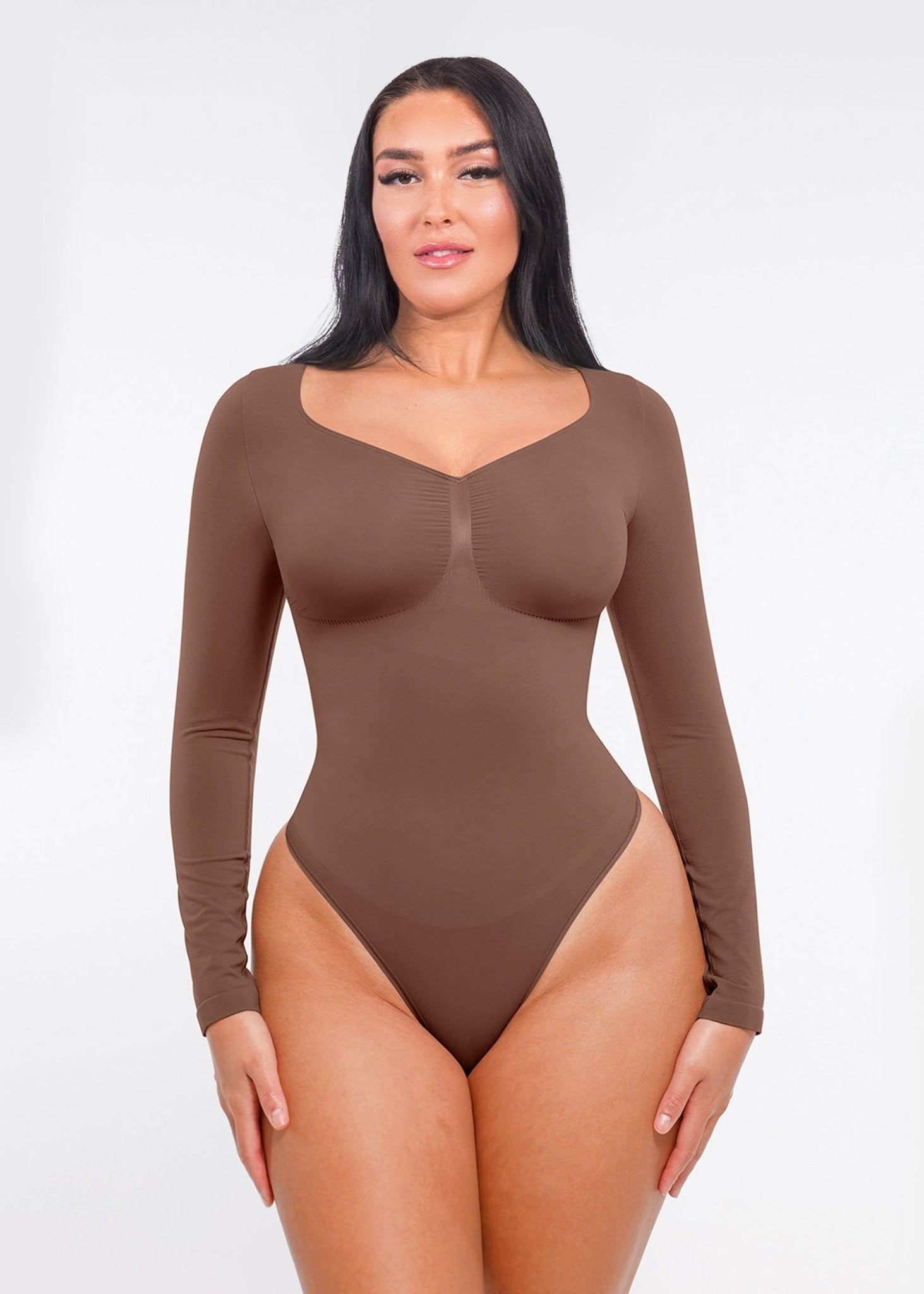 Marcella - Naadloze Lange Mouw Body met String, Borstondersteuning &amp; Buikcontrole - Bella Fit™