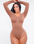 Marcella - Naadloze Lange Mouw Body met String, Borstondersteuning & Buikcontrole - Bella Fit™