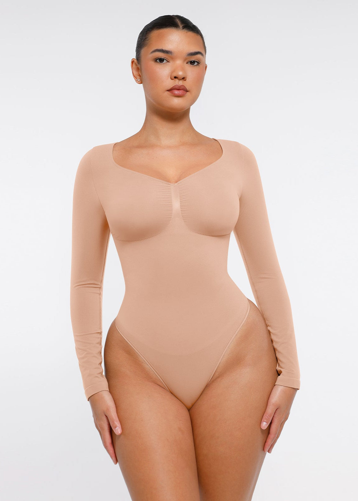 Marcella - Naadloze Lange Mouw Body met String, Borstondersteuning & Buikcontrole - Bella Fit™