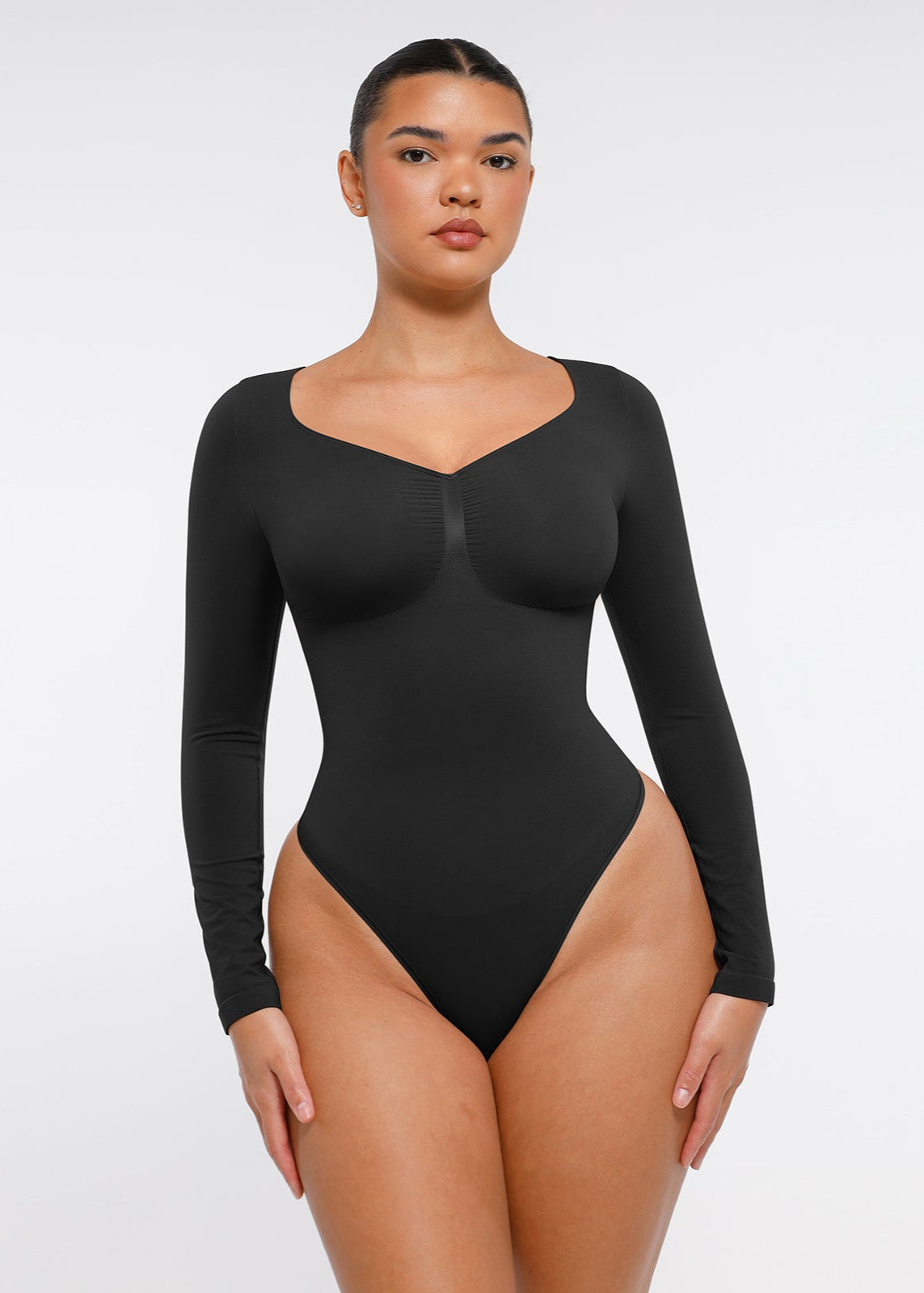 Marcella - Naadloze Lange Mouw Body met String, Borstondersteuning & Buikcontrole - Bella Fit™