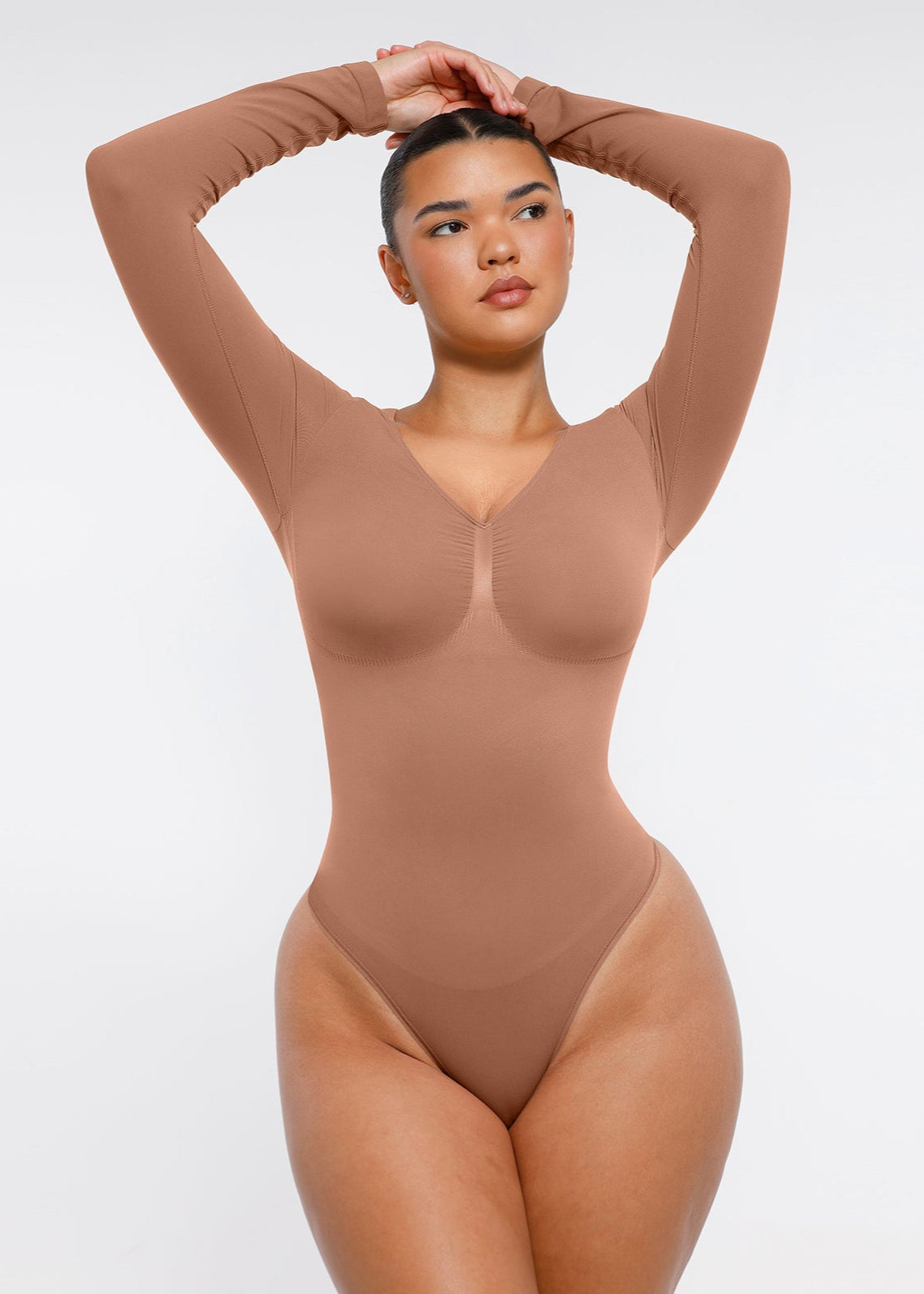 Marcella - Naadloze Lange Mouw Body met String, Borstondersteuning & Buikcontrole - Bella Fit™