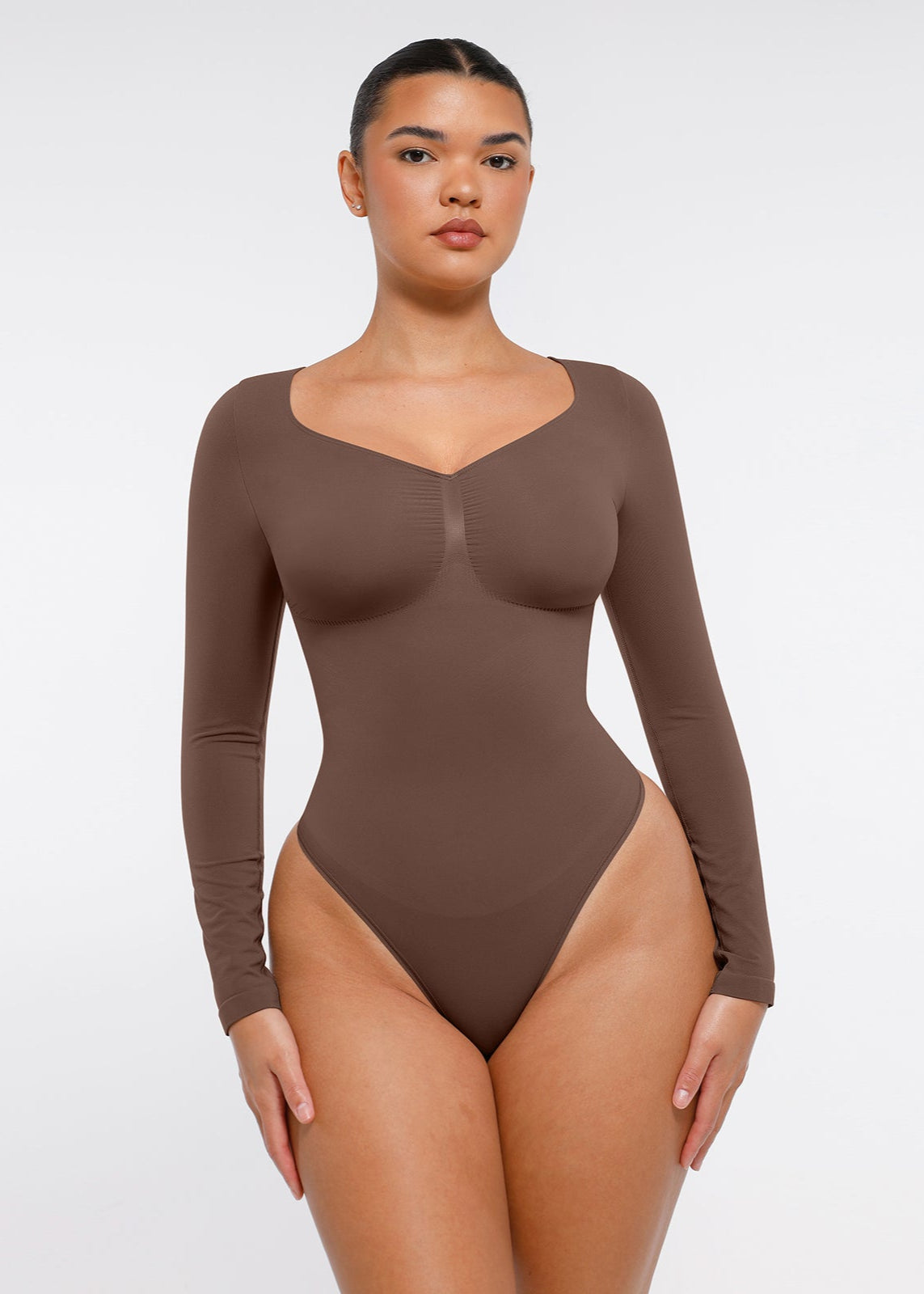 Marcella - Naadloze Lange Mouw Body met String, Borstondersteuning & Buikcontrole - Bella Fit™