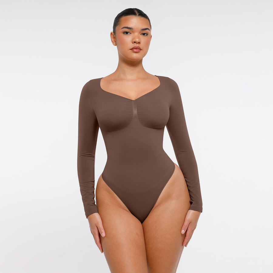 Marcella - Naadloze Lange Mouw Body met String, Borstondersteuning & Buikcontrole - Bella Fit™