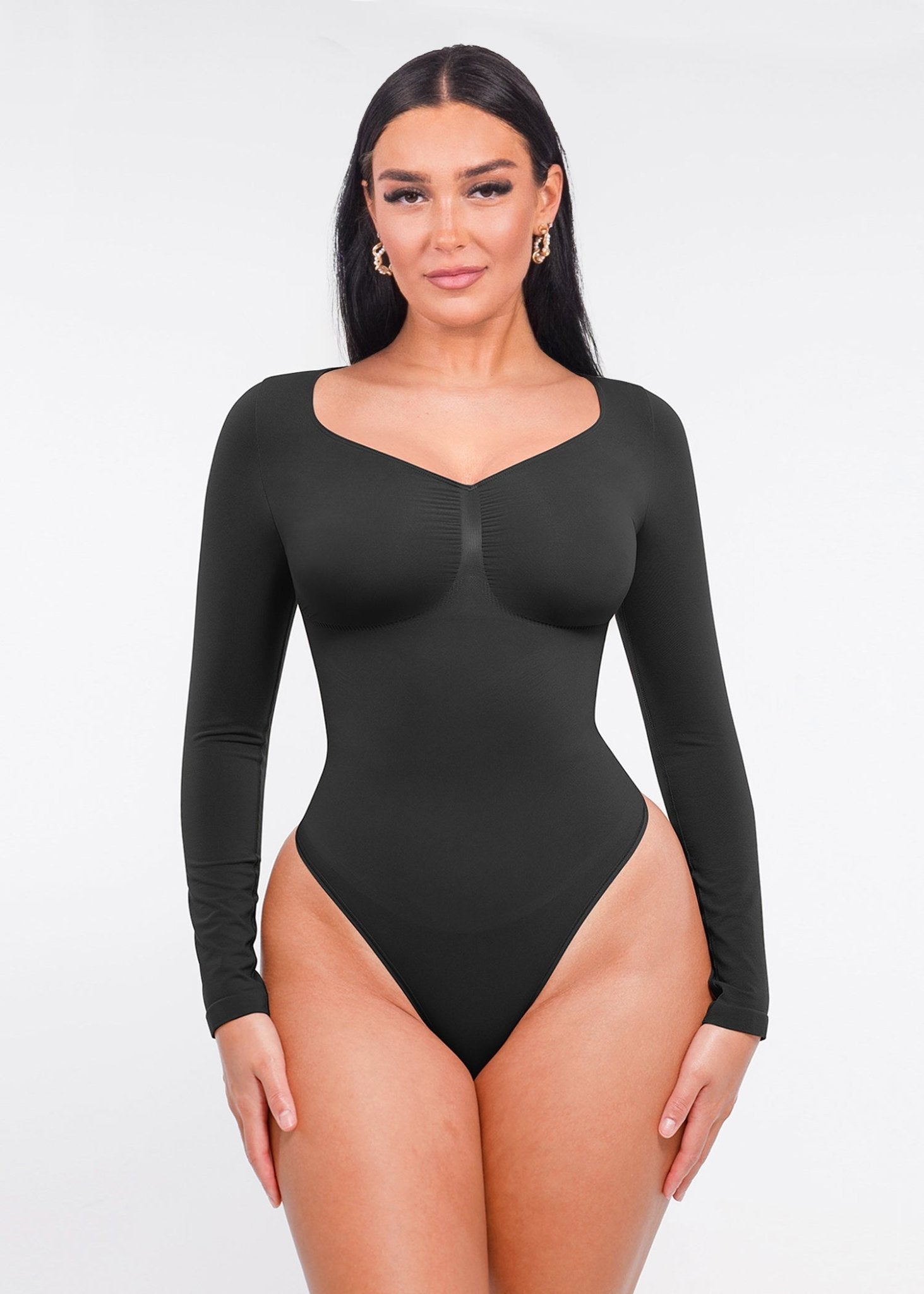 Marcella - Naadloze Lange Mouw Body met String, Borstondersteuning & Buikcontrole - Bella Fit™