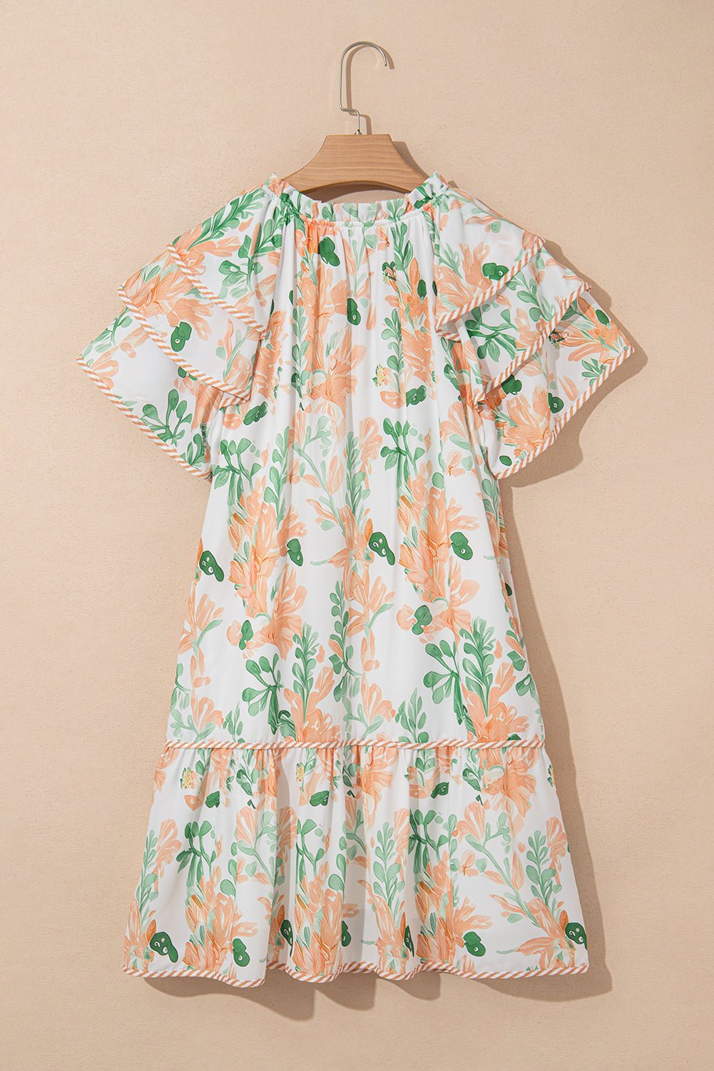 Mini - jurk met Bloemenprint, Contrasterende Randen, Laagjes en Korte Mouwen - Bella Fit™