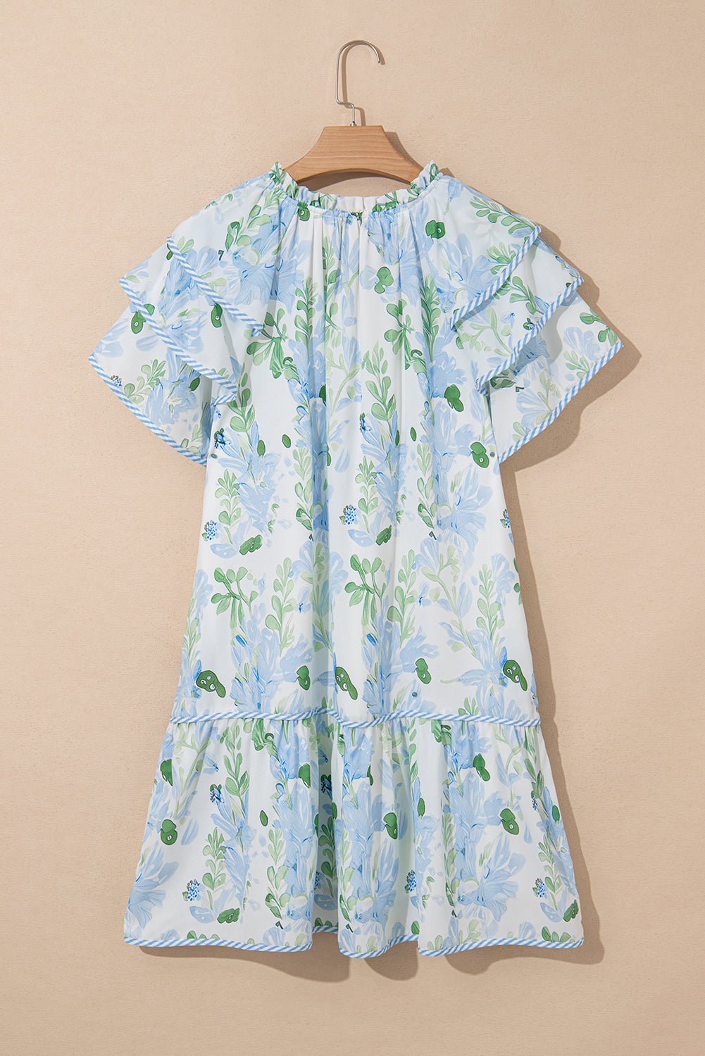 Mini - jurk met Bloemenprint, Contrasterende Randen, Laagjes en Korte Mouwen - Bella Fit™
