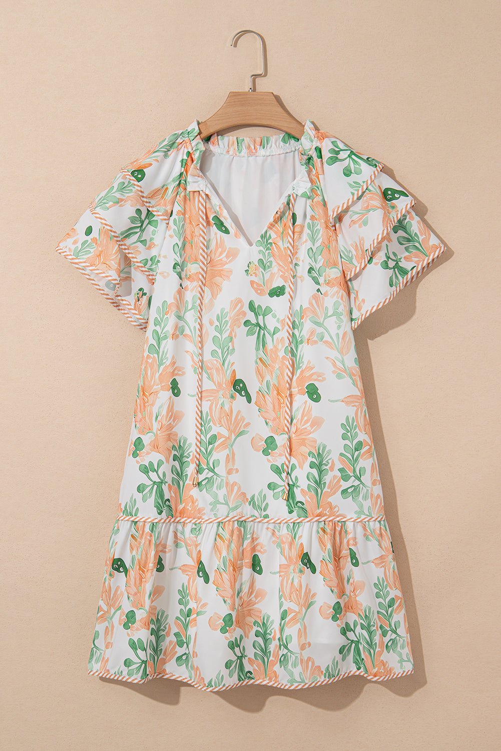 Mini - jurk met Bloemenprint, Contrasterende Randen, Laagjes en Korte Mouwen - Bella Fit™
