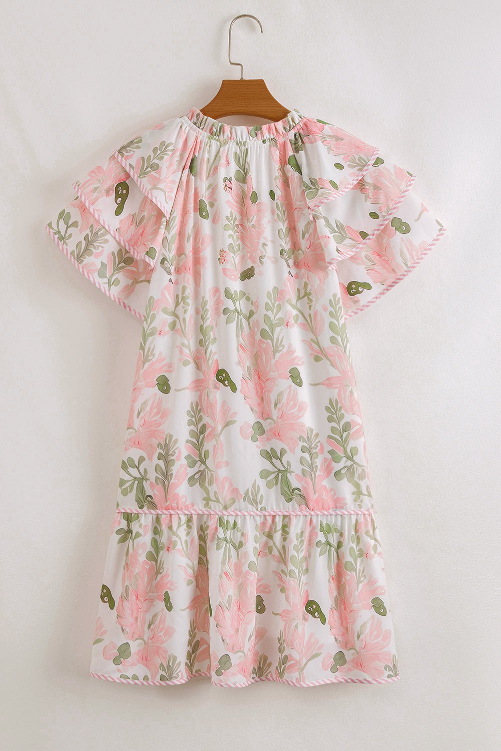 Mini - jurk met Bloemenprint, Contrasterende Randen, Laagjes en Korte Mouwen - Bella Fit™