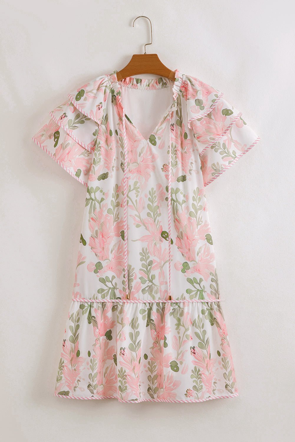 Mini - jurk met Bloemenprint, Contrasterende Randen, Laagjes en Korte Mouwen - Bella Fit™
