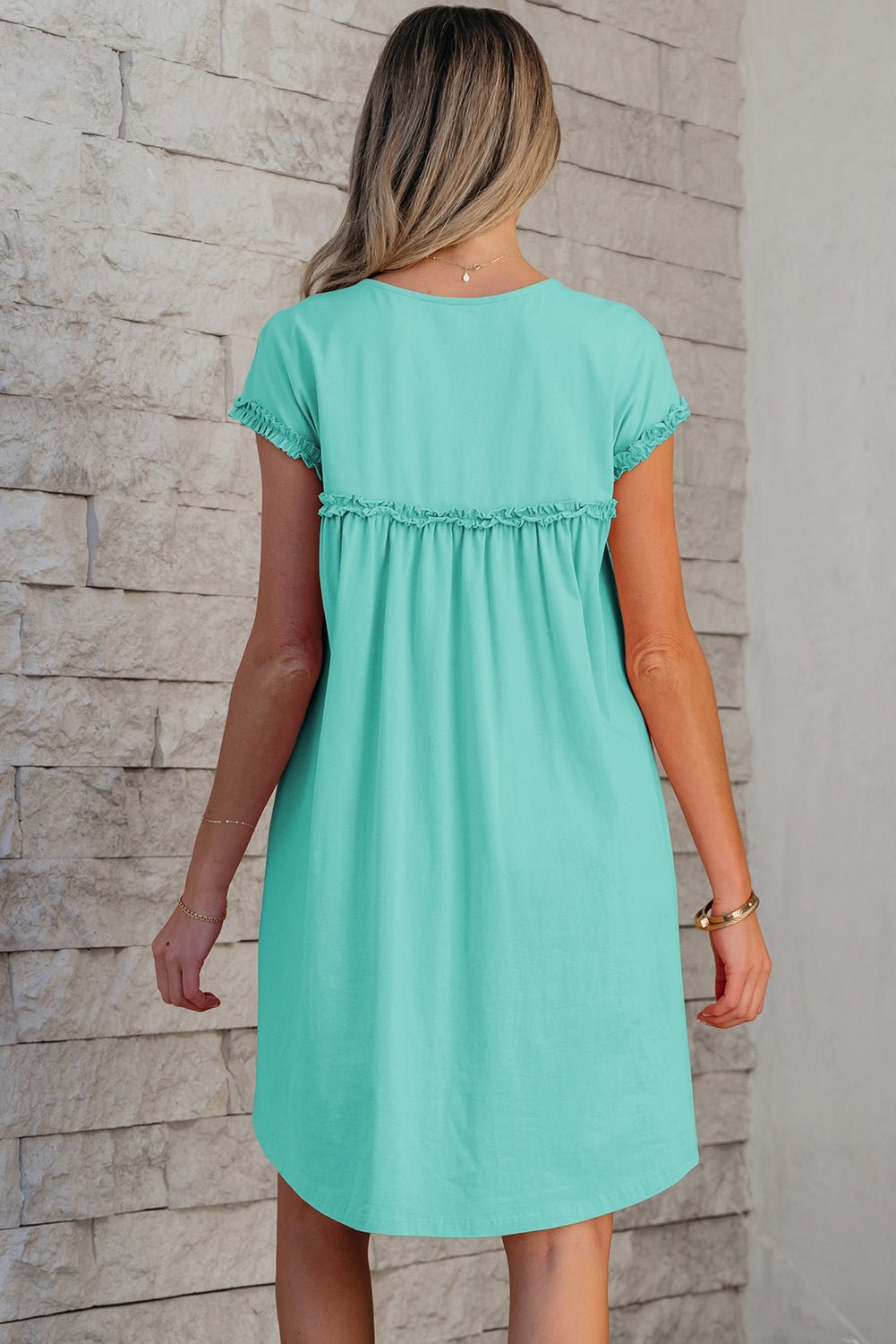 Mini - jurk met rucherand, ronde hals en losse pasvorm - Bella Fit™