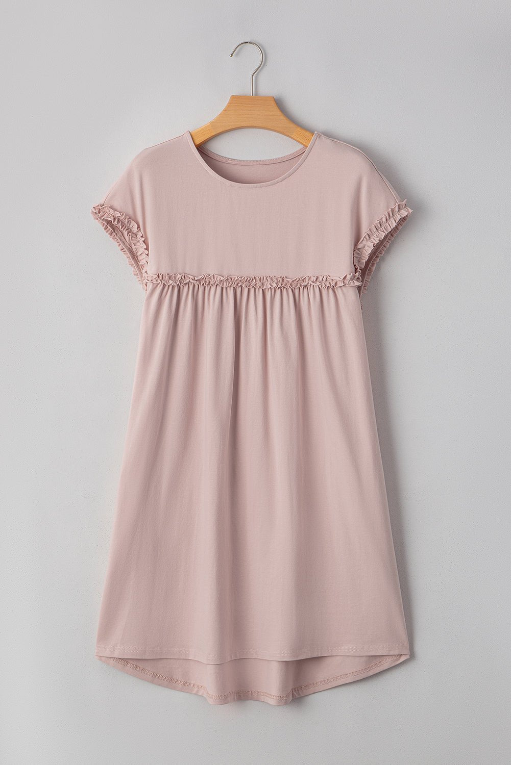 Mini - jurk met rucherand, ronde hals en losse pasvorm - Bella Fit™