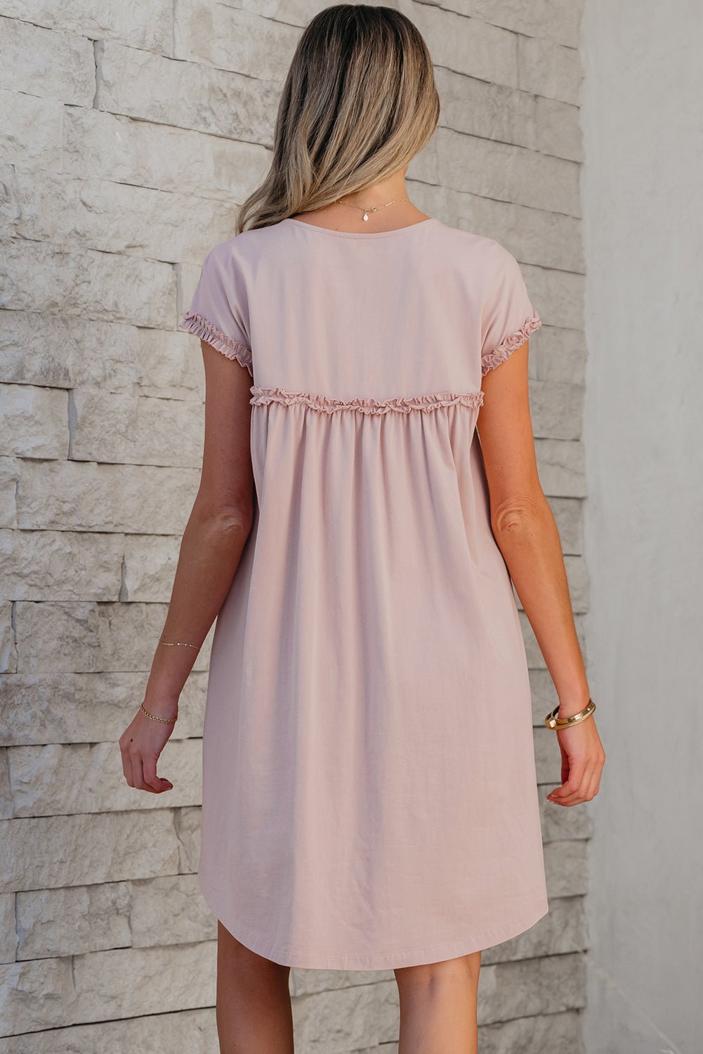 Mini - jurk met rucherand, ronde hals en losse pasvorm - Bella Fit™