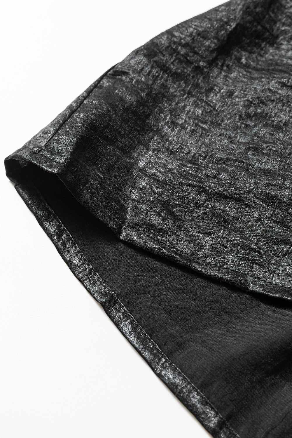 Zwarte Mini Shirtjurk met Metallic Glans, Pofmouwen en Knoopsluiting - Bella Fit™
